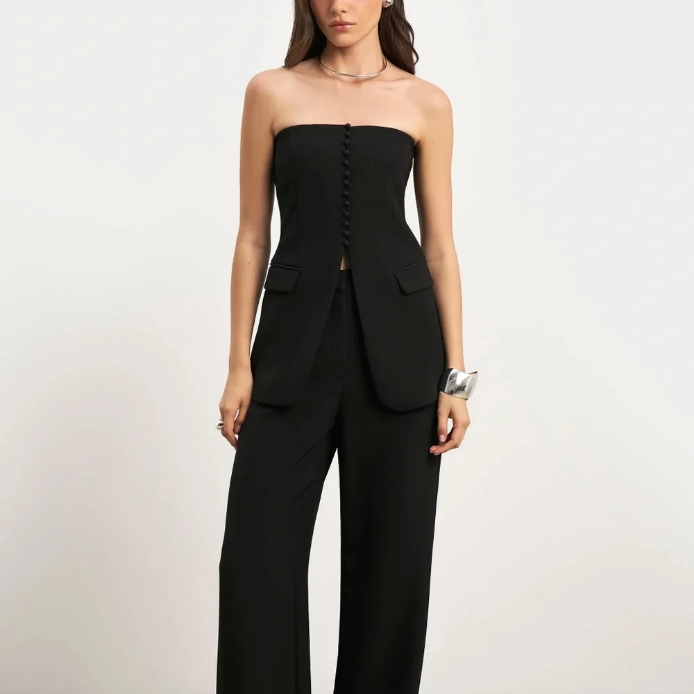 NWT Because of Alice BOA Strapless Peplum Bodice + Effortless Wide Leg Trouser - Picture 2 of 14